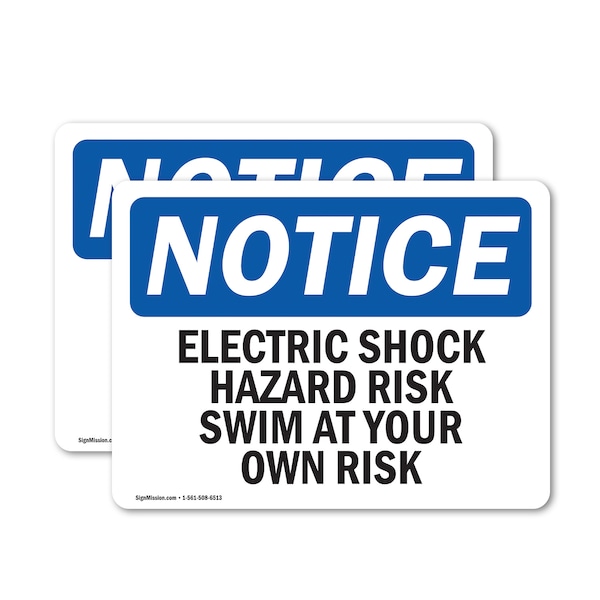 Signmission Electric Shock Hazard Risk Swim At Your Own Risk OSHA Notice Sign, Vinyl Decal, 5in x 3.5in, 2PK OS-2PACK-NS-D-35-L-11639 - main
